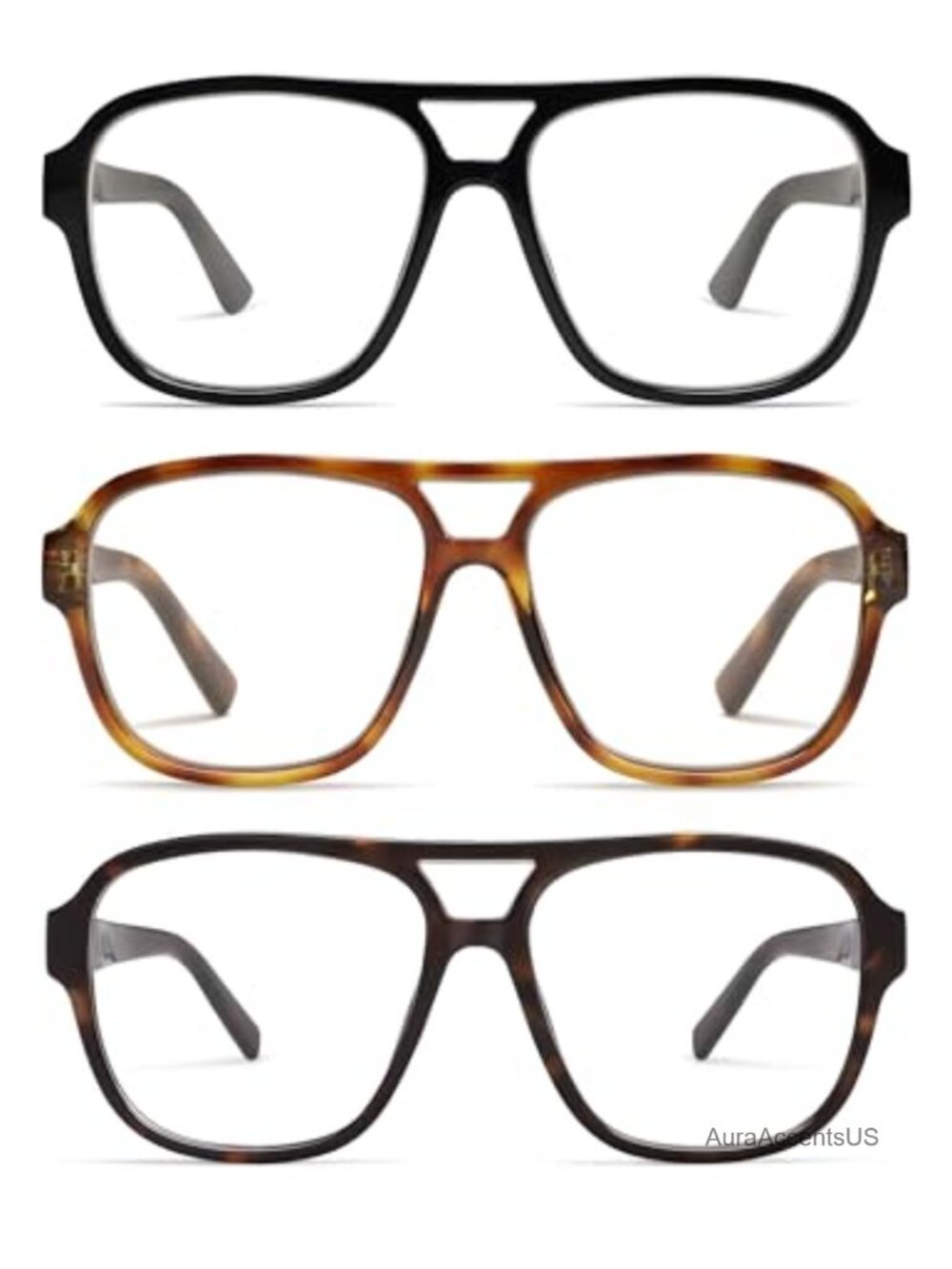 3 Pack Oversized Aviator Reading Glasses Blue Light Blocking Spring Hinge